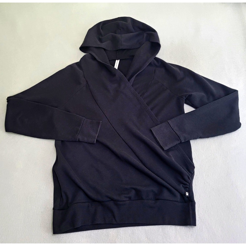 Fabletics Black Wrap Front Long Sleeve Fleece Pullover Hoodie Women's Size M